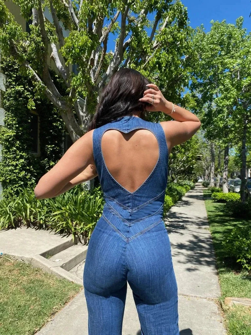 Tuta in Denim da Donna – Gamba Svasata & Fit Che Valorizza le Curve | Jumpsuit Marcelli TIAMUSE Tuta