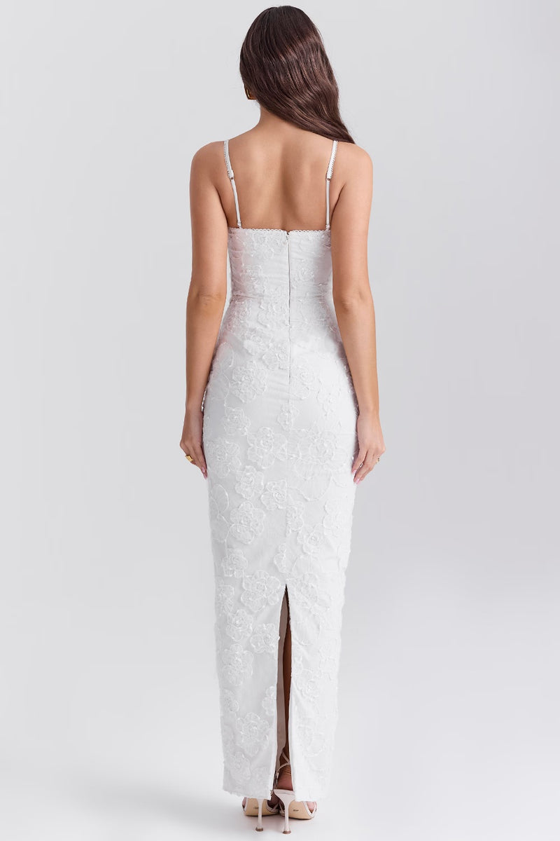 Vestito Elegante Bianco per Cerimonia o Matrimoni | Abito Pizzo Floreale Ricamato Josefin TIAMUSE Abito