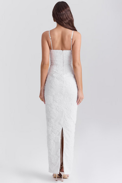 Vestito Elegante Bianco per Cerimonia o Matrimoni | Abito Pizzo Floreale Ricamato Josefin TIAMUSE Abito