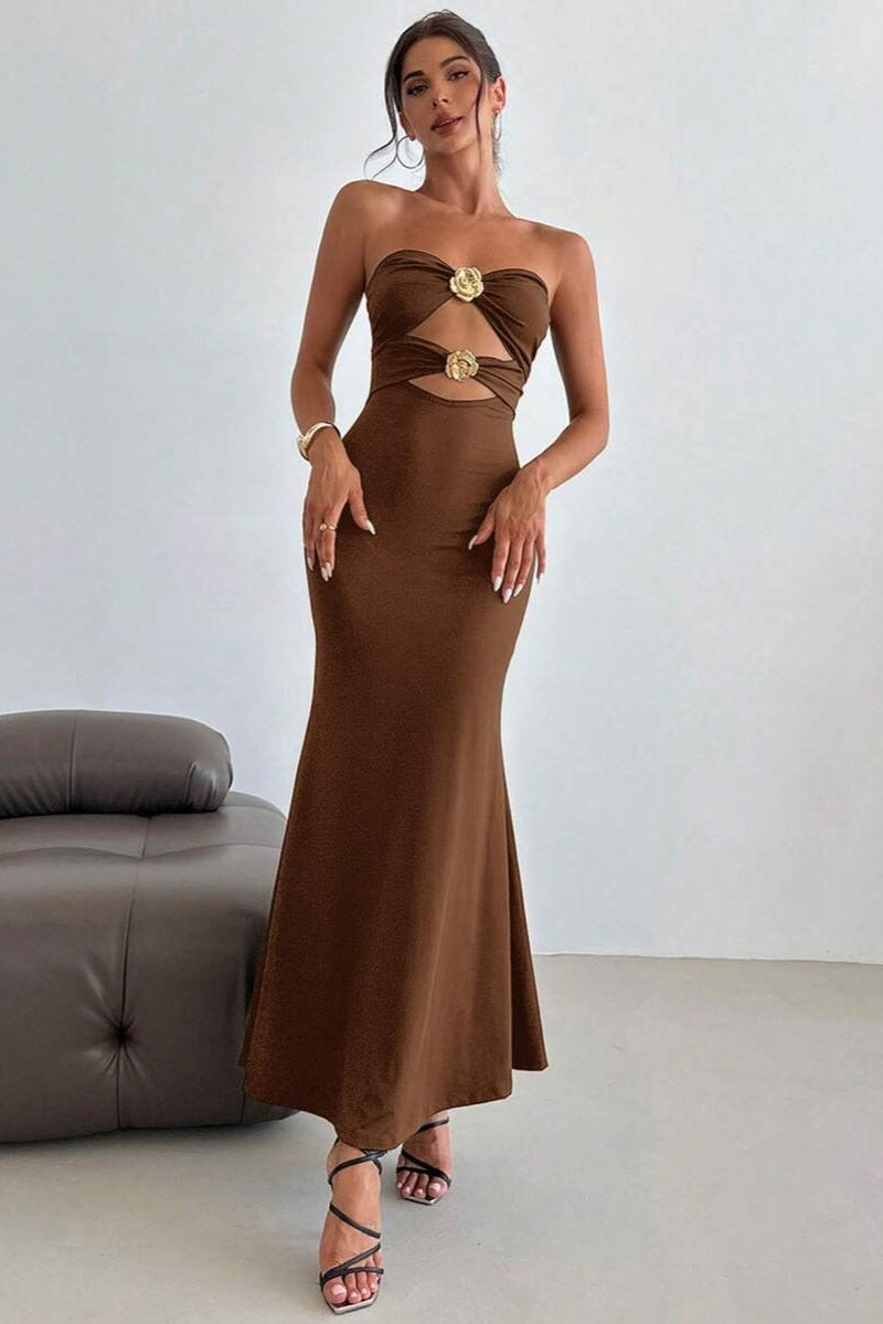 Vestito Lungo Estivo a Fascia con Spacco Decorato | Abito Elsa TIAMUSE Abito