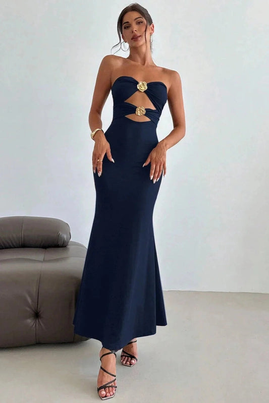 Vestito Lungo Estivo a Fascia con Spacco Decorato | Abito Elsa TIAMUSE Abito