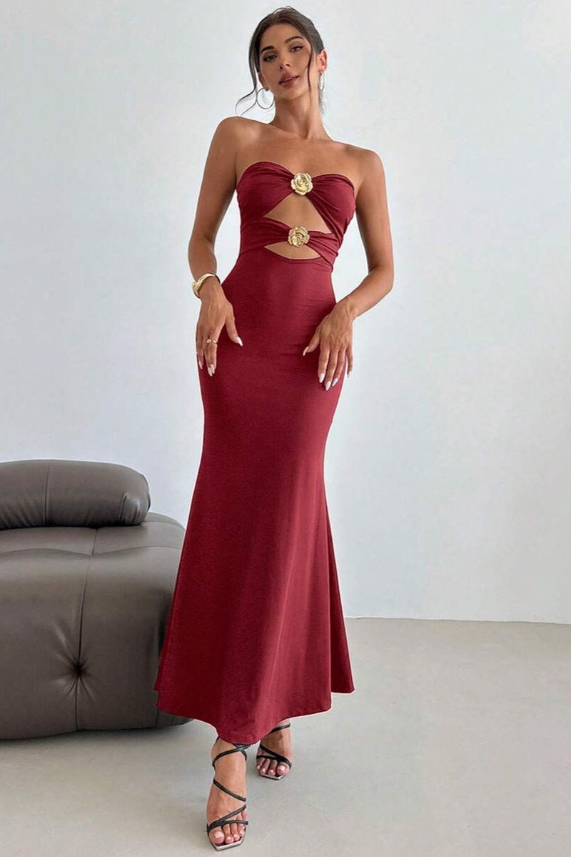 Vestito Lungo Estivo a Fascia con Spacco Decorato | Abito Elsa TIAMUSE Abito