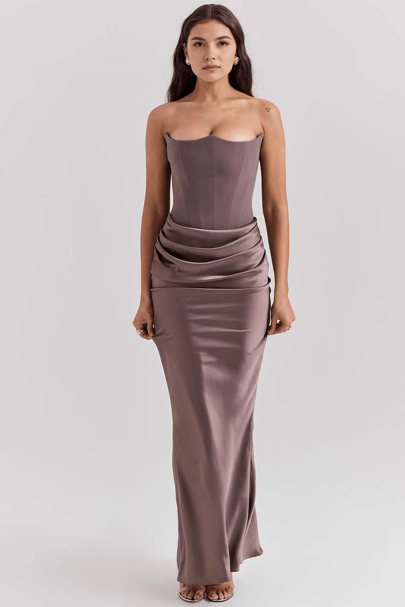 Vestito Lungo con Corsetto Modellante | Abito da Donna Senza Spalline Venera TIAMUSE Vestito Lungo