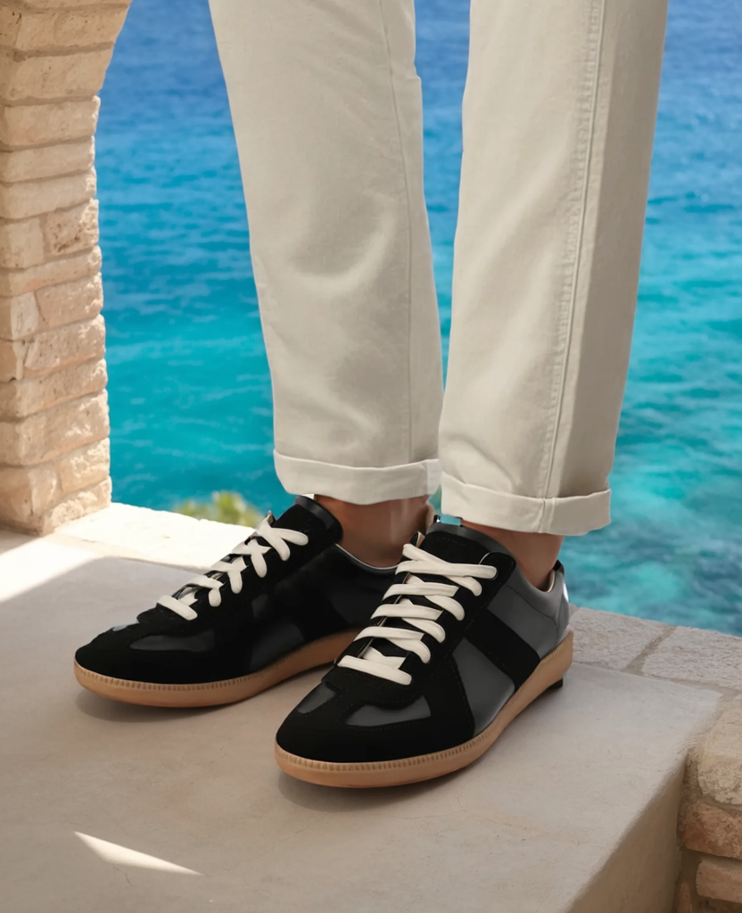 Baskets en cuir rétro pour homme – Daim et semelle en caoutchouc