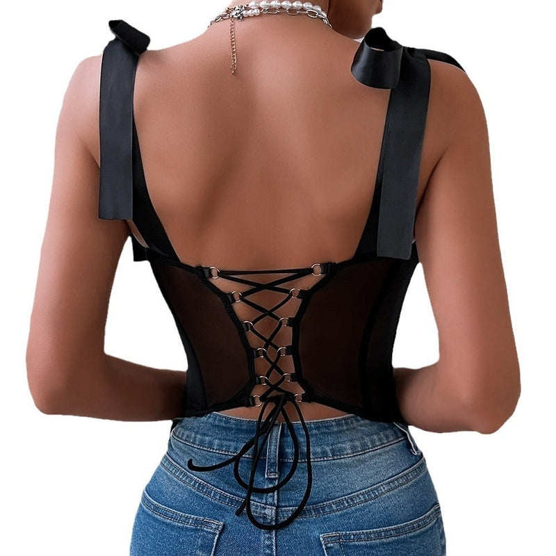 Top Corsetto Nero Brillante per Feste ed Eventi Notturni – Avelis TIAMUSE Top Corsetto
