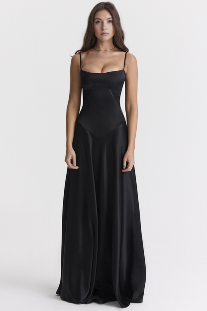 Abito Lungo Elegante Donna in Nero e Viola – Vestito Bustier Perfetto per Cerimonie ed Eventi 2025