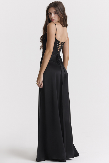 Abito Lungo Elegante Donna in Nero e Viola – Vestito Bustier Perfetto per Cerimonie ed Eventi 2025