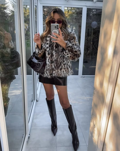 Veste oversize en éco-fourrure léopard - Fourrure courte animalier femme | Zoe